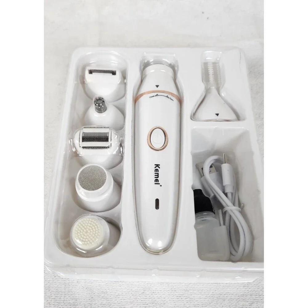 Kemei KM-375 7-in-1 Women's Cordless Body Shaver Wet/Dry USB Multi-Attachments